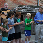 Singing happy birthday to students with recent birthdays.